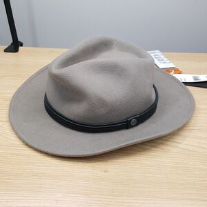 BUGATTI Fedora Hat Large Gray Taupe 100% Wool Water Repellent Wide Brim $125